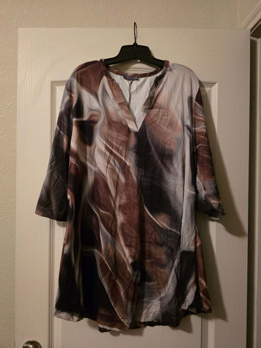 Azalea By Firmiana Tunic Top Size 4X Brown Marble Print 3/4 Sleeve